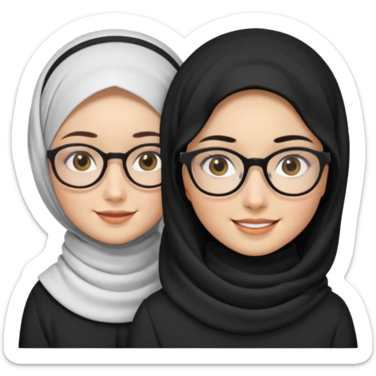 White hijabi girl with black eyes with another girl have long black hair wearing glasses with  another another girl have curly short  honey hair and wearing white glasses  sticker