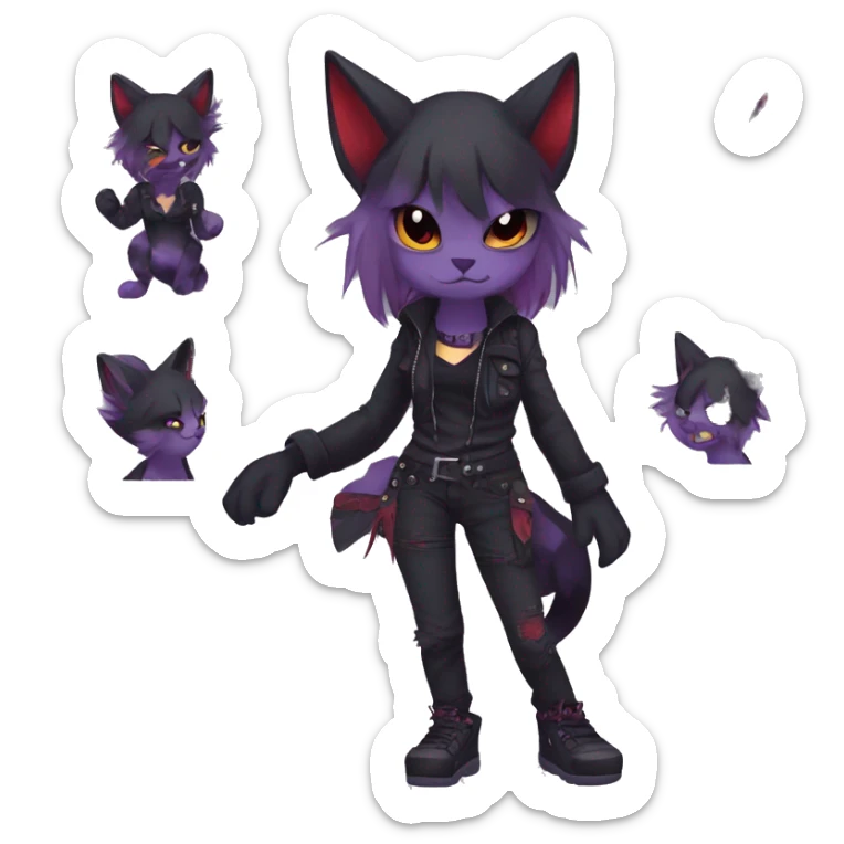 Cute cool dark black red purple animal hybrid Fakemon full body punk catgirl sticker