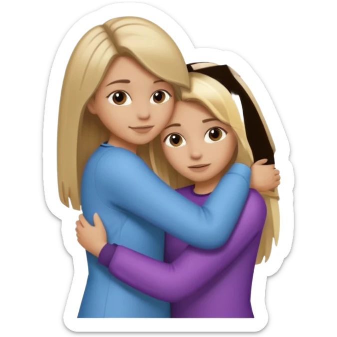 dark blonde girl with highlights and blowout hugging blonde girl with straight hair sticker