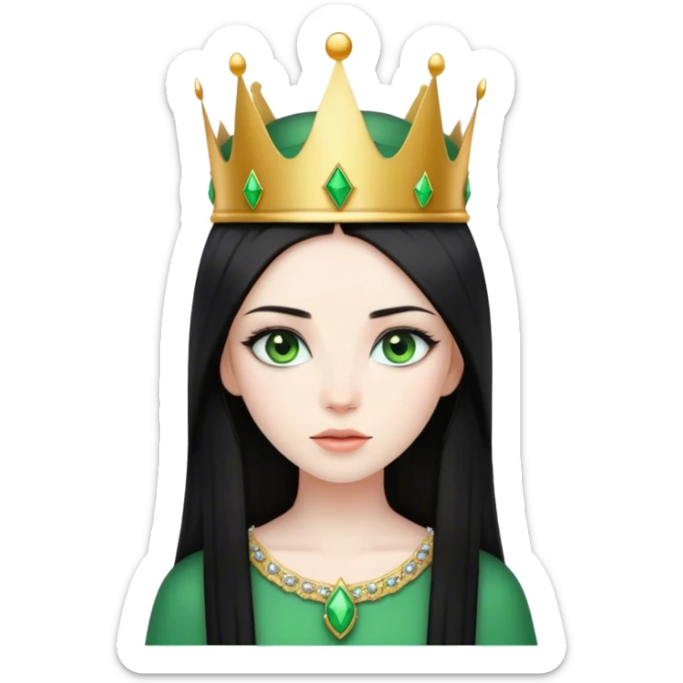 Girl long straight black hair with a crown and green eyes pale skin sticker