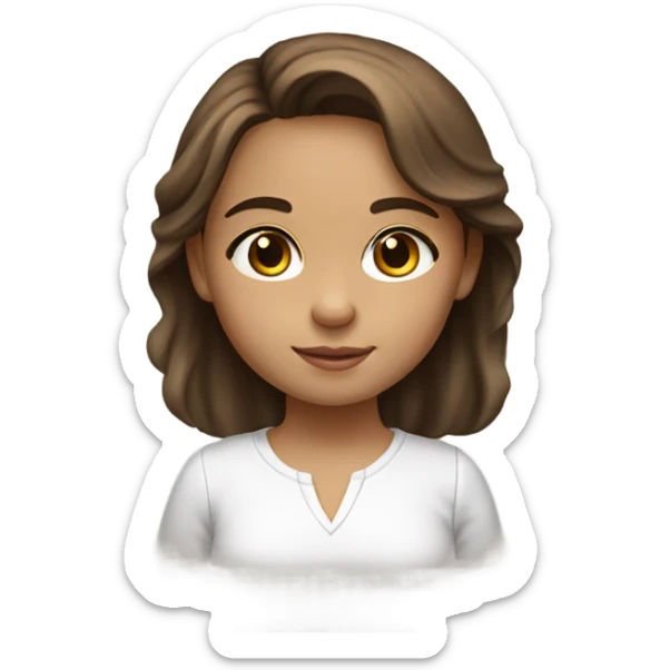 little kid girl with brown hair, brown eyes, light skin, writing a book sticker