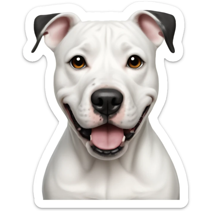 White stafford shire bull terrier with a black nose, a bit of black around his nose and black specks on his ears sticker