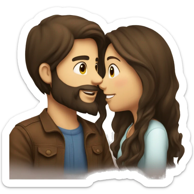Brunette happy couple boy with beard and girl  with long hair that are kissing sticker