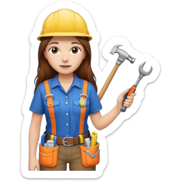 beautiful girl with long brown hair constructing new bathroom area with new shower and amenities  sticker