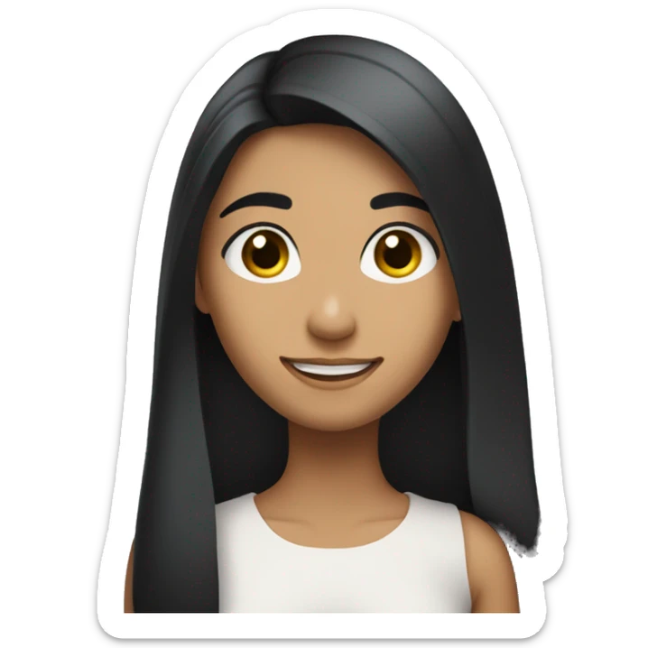smiling girl with long black hair and eyes and eyebrows with slight side view pose sticker