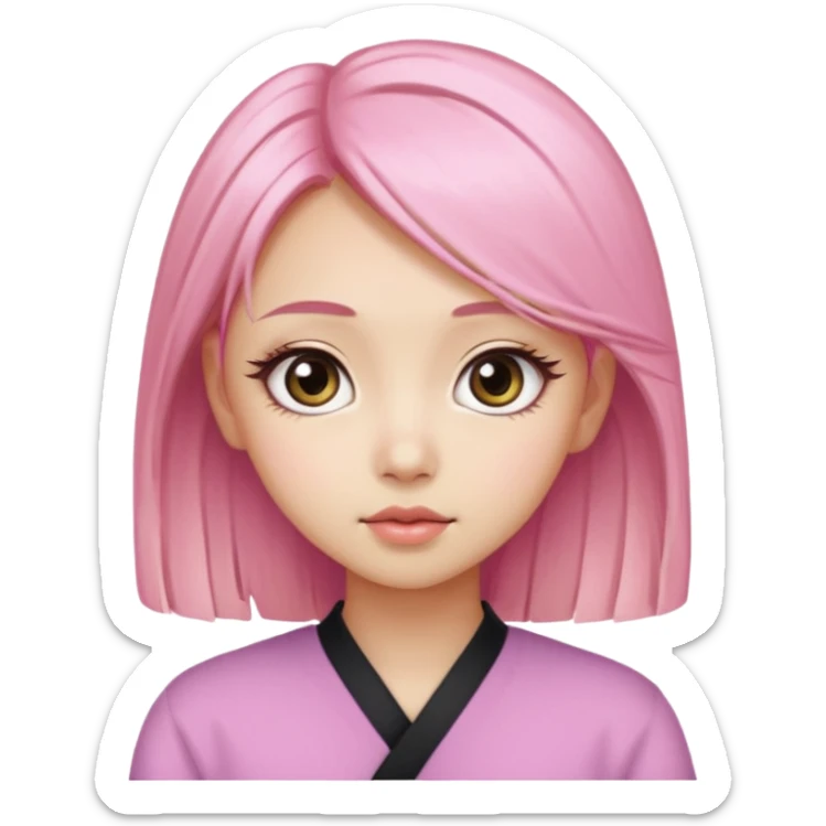 An Asian girl with pink-blonde hair, big eyes, thick eyebrows, and long eyelashes; only her head... sticker