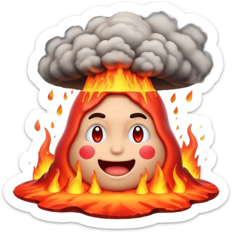 can i have an image of an red faced emoji with a small vocano th the top of its head erupting. i like the 4th image but no smiling sticker