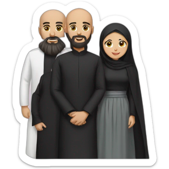 Muslim couple with husband bearded and bald and wife wearing black hijab sticker