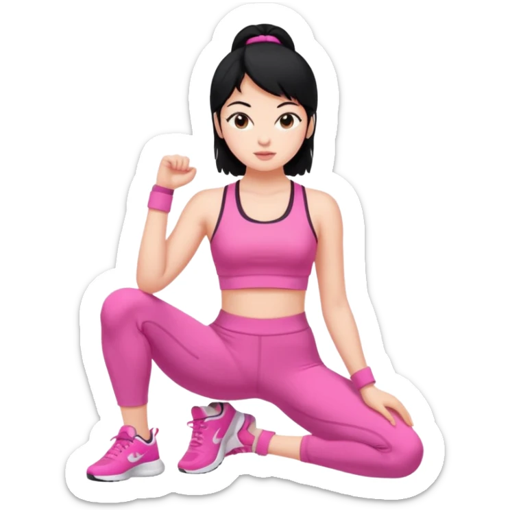 a pretty bratz fair girl in pink workout clothes and black hair sticker