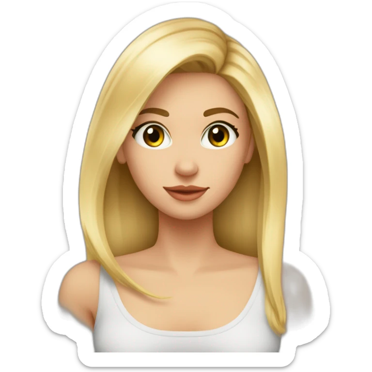 Fille blonde ,cheveux lisses détaché vers l'arrière ,long jusque au millieu du dos et volumineux,teint noir, yeux verts visage un peu carré sticker