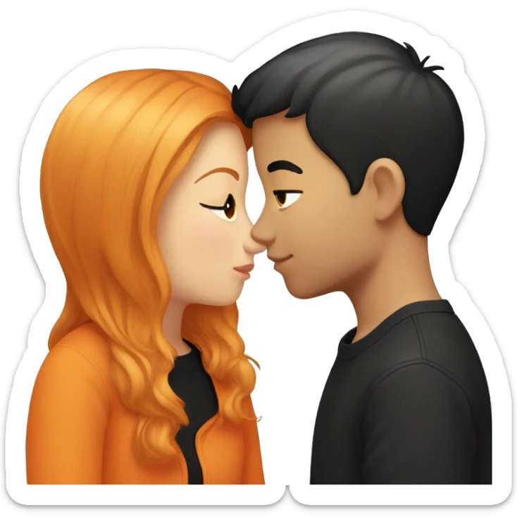 orange haired girl with shoulder lenght hair kissing boy with black short hair  sticker