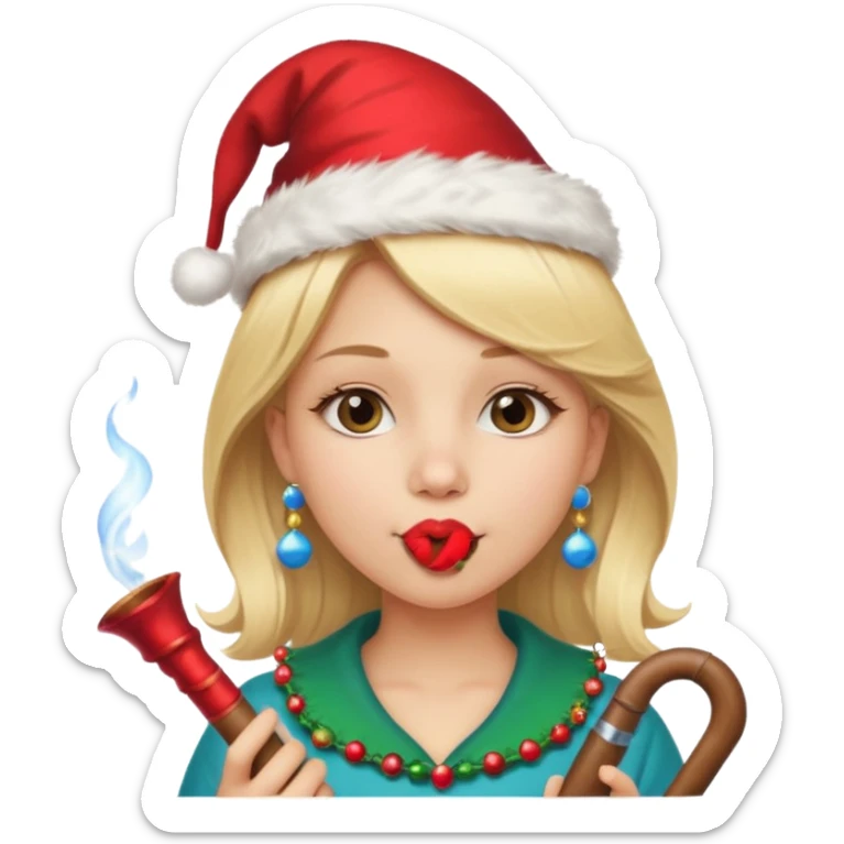 A beautiful girl with blonde hair with a festive pipe in her mouth sticker
