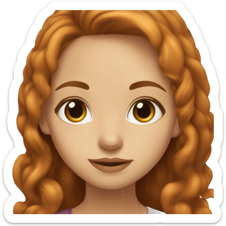 a sweet girl with hazel eye color, auburn, medium long hair sticker