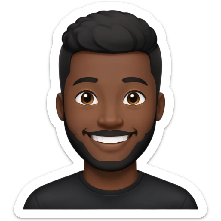 người đàn ông 30 tuổi,áo đen, da đen, tóc cắt cua màu đen, mặt cười vui vẻ, râu quai nón dày màu đen sticker