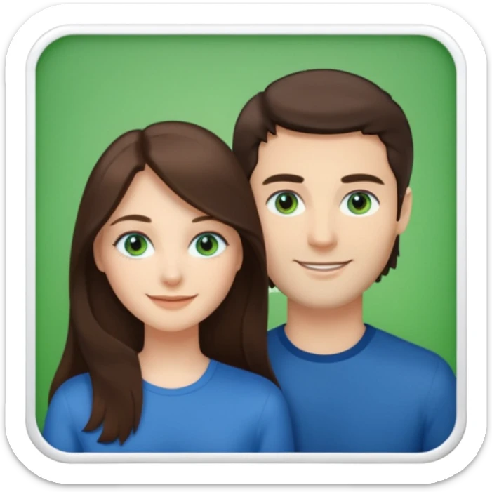 “A Polaroid-style photo of a couple with a heart of a white woman with long brunette hair and blue eyes, and a white man with short brunette hair and green eyes.” sticker