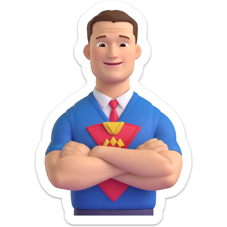 playful emoji style John Cena, smiling, wearing signature attire, arms crossed sticker