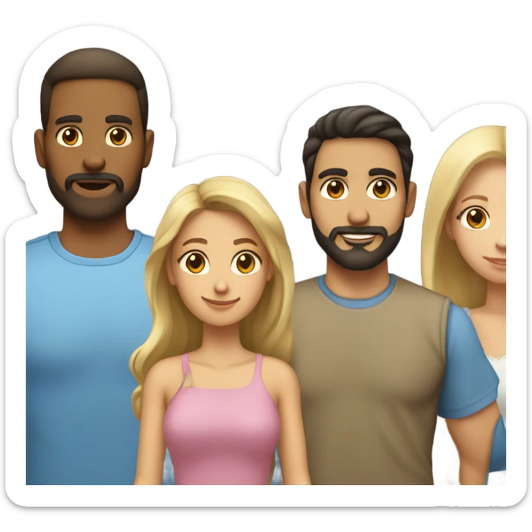 Puerto rican beard short brown hair  with blond long hair woman and brown long hair girl Family  sticker