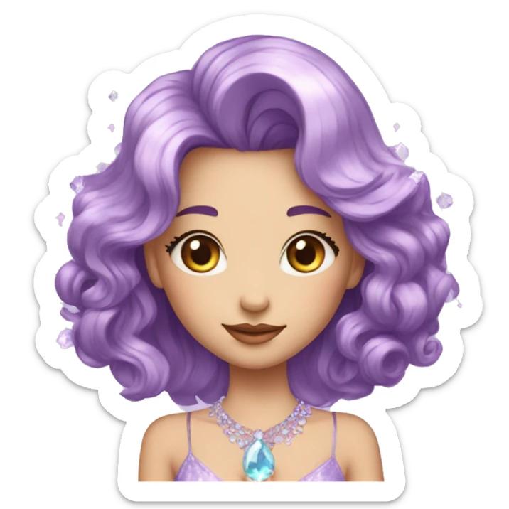 Gorgeous pastel Lady with magical purple-shiny-hair with crystals in hair and with necklace aesthetic sticker