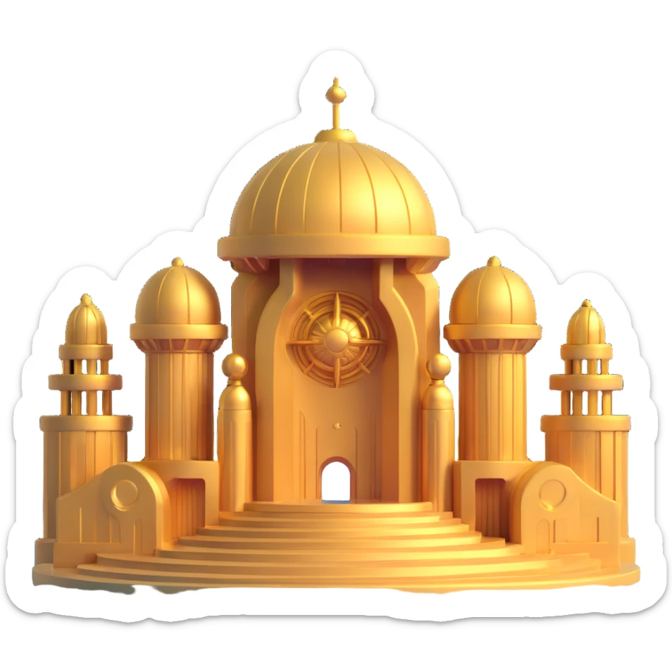 full structure of a golden Anunnaki underwater base with domes, pillars, futuristic design sticker