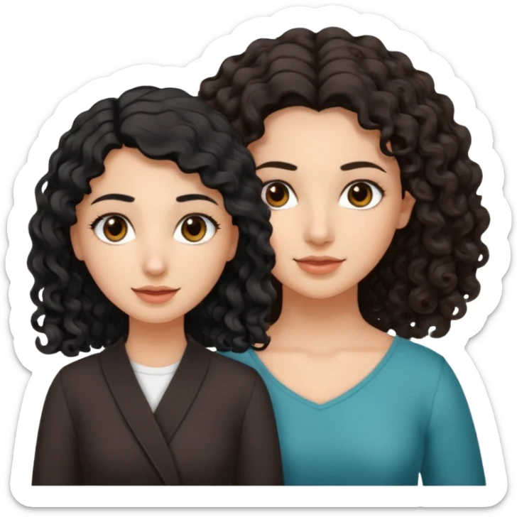 Arab woman with curly black hair and white girl with wavy light brown shoulder-length hair and slightly sloping brown eyes sticker