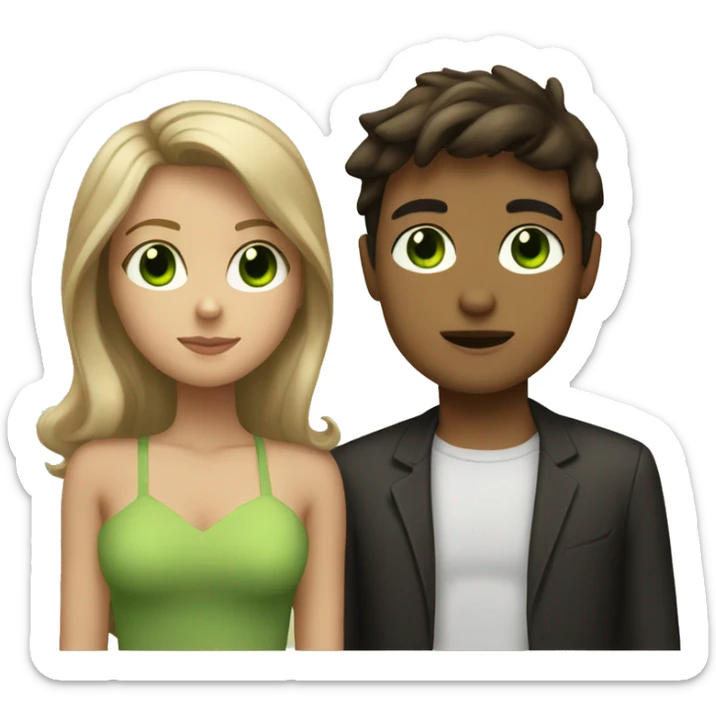 Tan brunette girl with green eyes kissing dirty blonde boy sticker