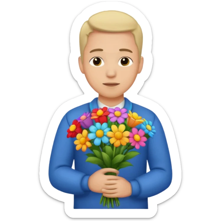 Man flowers in hands head sticker