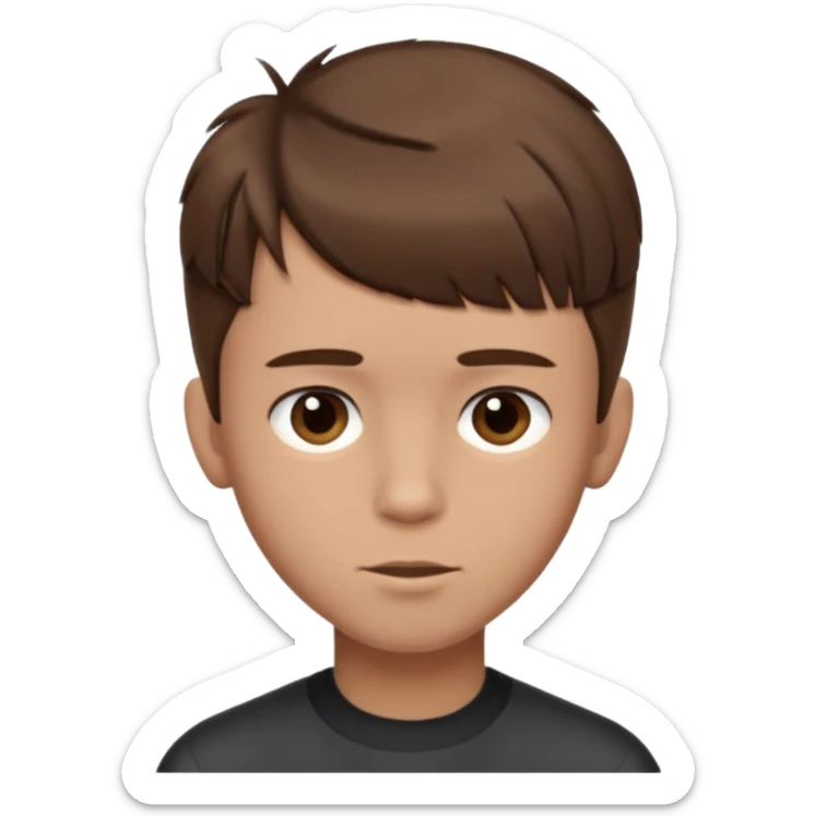 create a fringe haircut boy with a brown hair with hair little up more looking like quiff hairstyle but its going straight not on sid, it need to go on forhead in that direction sticker