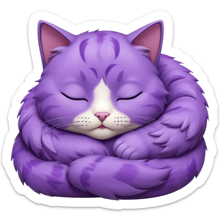Un gato morado que este acurrucada con los ojos cerrados y que se vean sus patitas sticker
