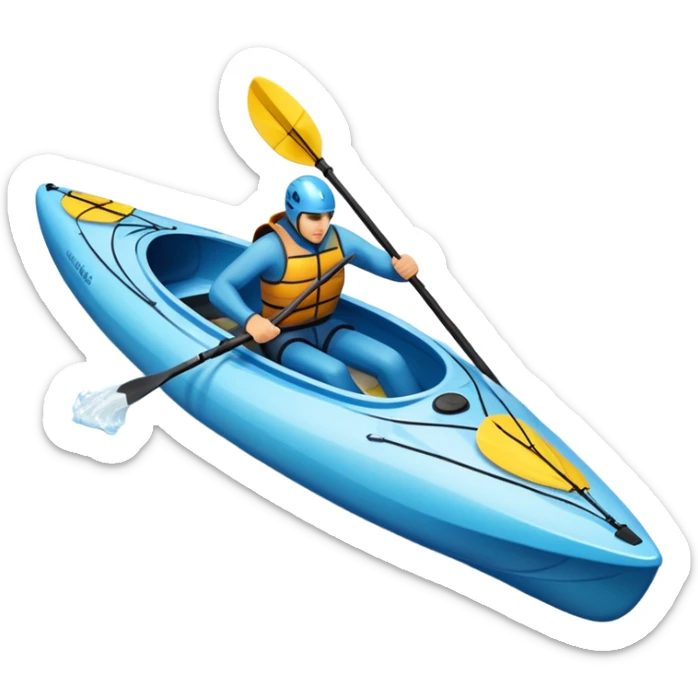 An icon showing a close-up of a sleek kayak with double-bladed paddles gliding through water. Splashes surround the boat as it cuts across a calm surface, symbolizing speed and focus. Transparent background emphasizes the dynamic and personal nature of kayak paddling. sticker