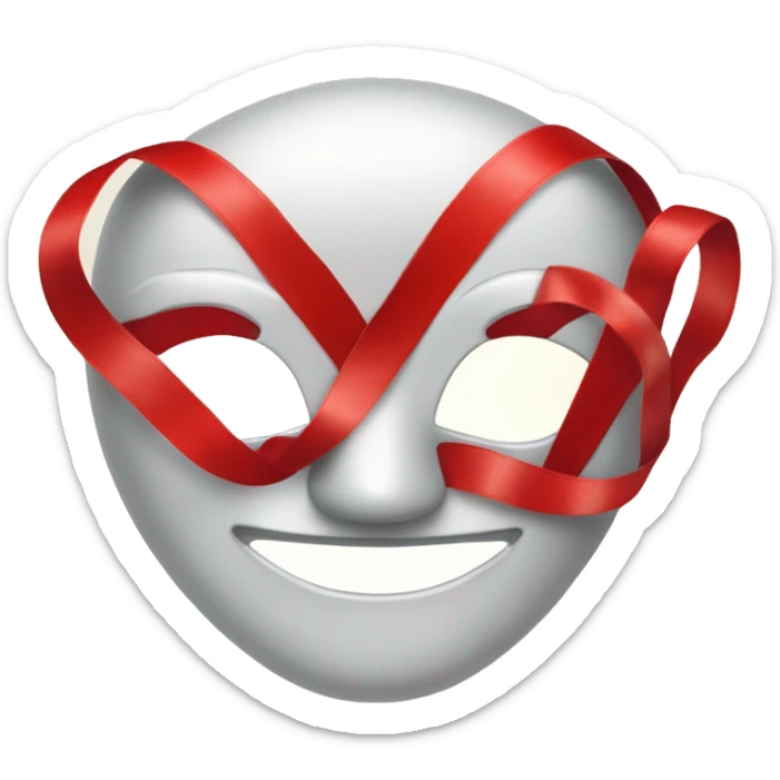 a comedy mask ith a body made of four pieces of red shiny ribbon sticker