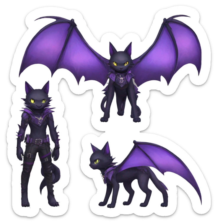 cool edgy black punk Purple ethereal fantasy nargacuga-bat-cat-Fakemon collar harness full body sticker