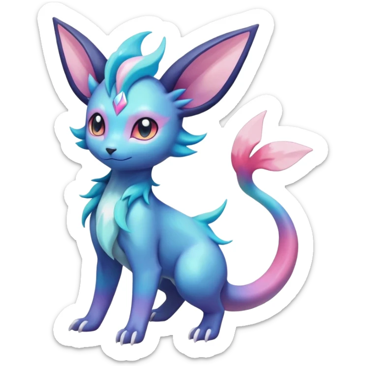 Rainbow crystalic Shiny pastel Nebulae Salandit-Glaceon-Sylveon-Espeon-Vaporeon-Noibat-Fakémon-hybrid-creature (full body)  sticker