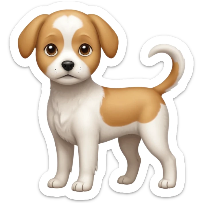 a full body white beagle x maltese x chi dog the size of a kelpie with light brown ears and a light brown patch on one eye sticker