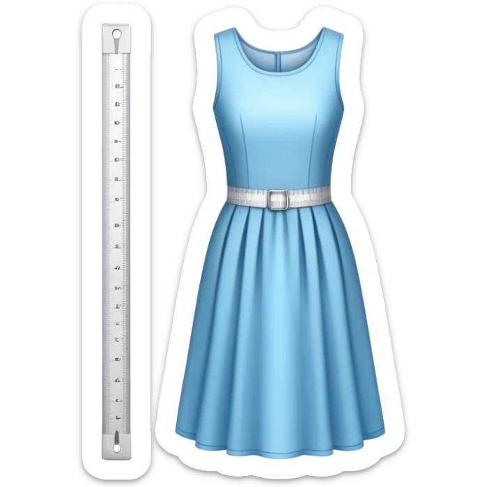 Icon for Fashion Design: a dress pattern with measurements, a ruler and a pencil. The icon should represent the process of designing clothing with a focus on precision and tailoring. Transparent background. sticker