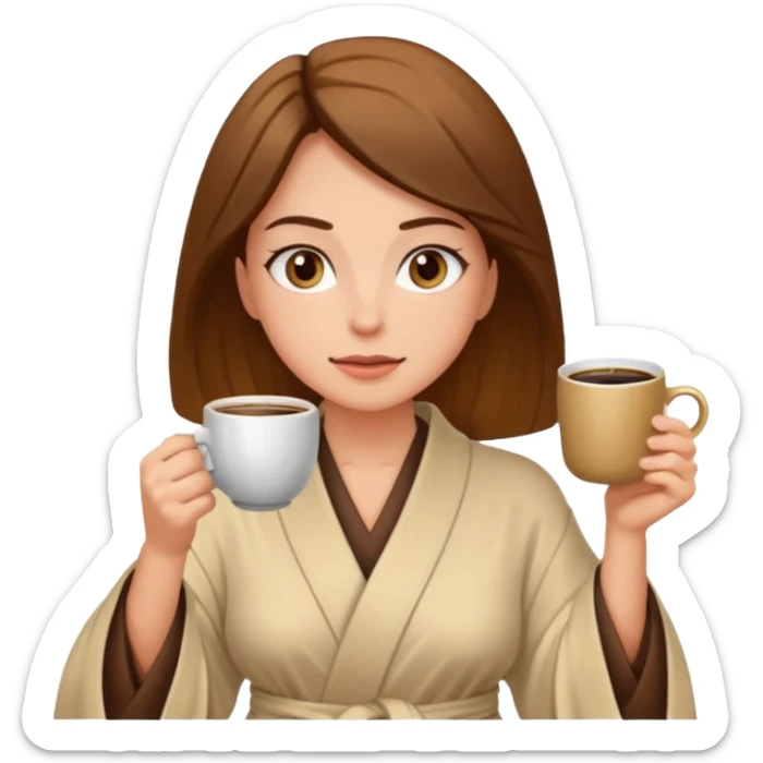 Woman drinking coffee and The edges of the eyes are wide open in the morning sticker