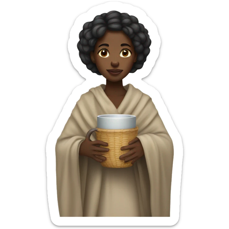 black girl wrapped in a banket with a mug in her hand sticker