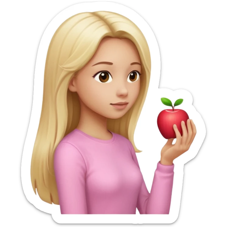 girl in light pink clothes, blonde with long straight hair, side view, pose, Apple emoji style, variation 3 sticker