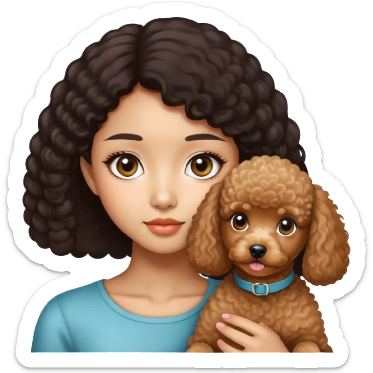 A beautiful Asian girl with big eyes, and a miniature Poodle. sticker