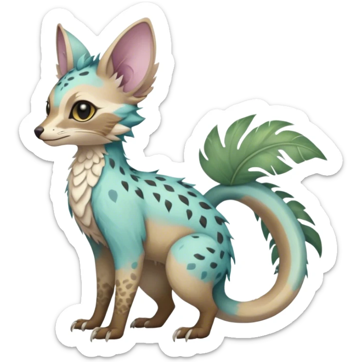 Feral Rare Fantasy pastel tropical Vernid-Trico-species by LiLaiRa, random markings, tufted tail, tufted ears, full body sticker