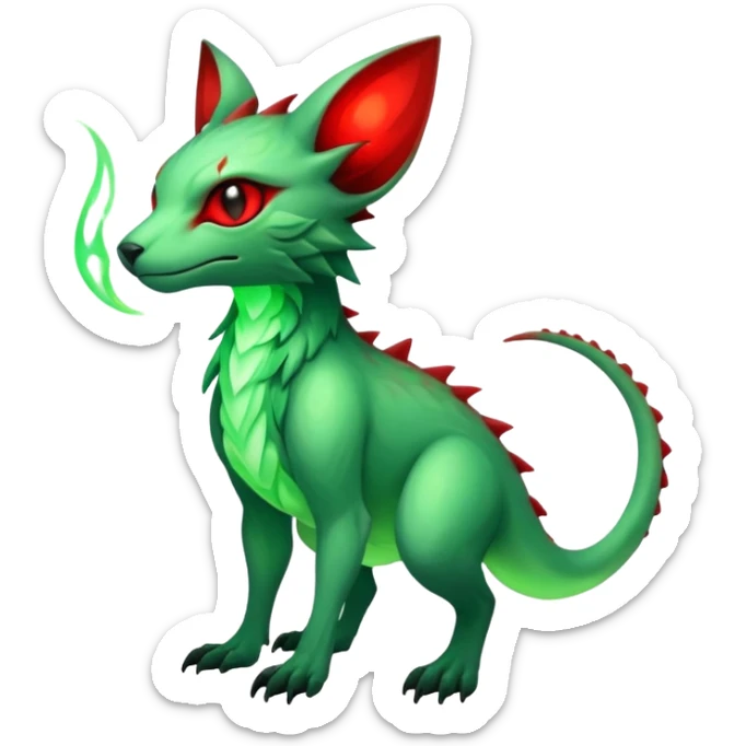 Cool Edgy Green Red ethereal badass Fionbri-Vernid-Trico-animal-creature full body sticker