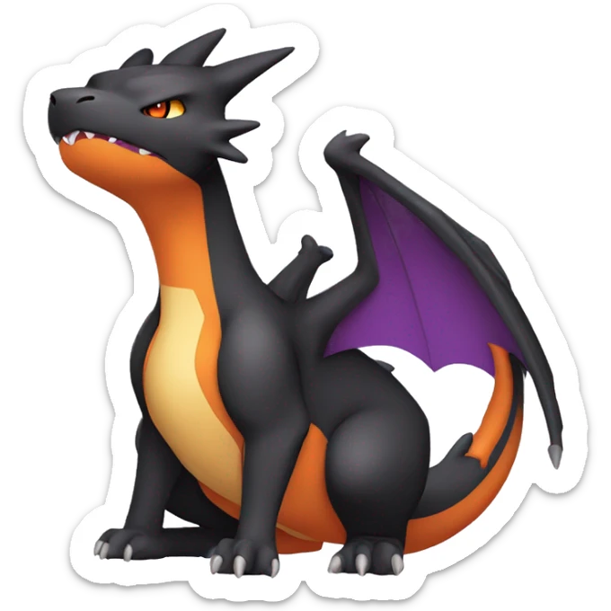 Cool Black Charizard-Quilava-Cat-Pokémon with orange belly and purple markings Full Body sticker
