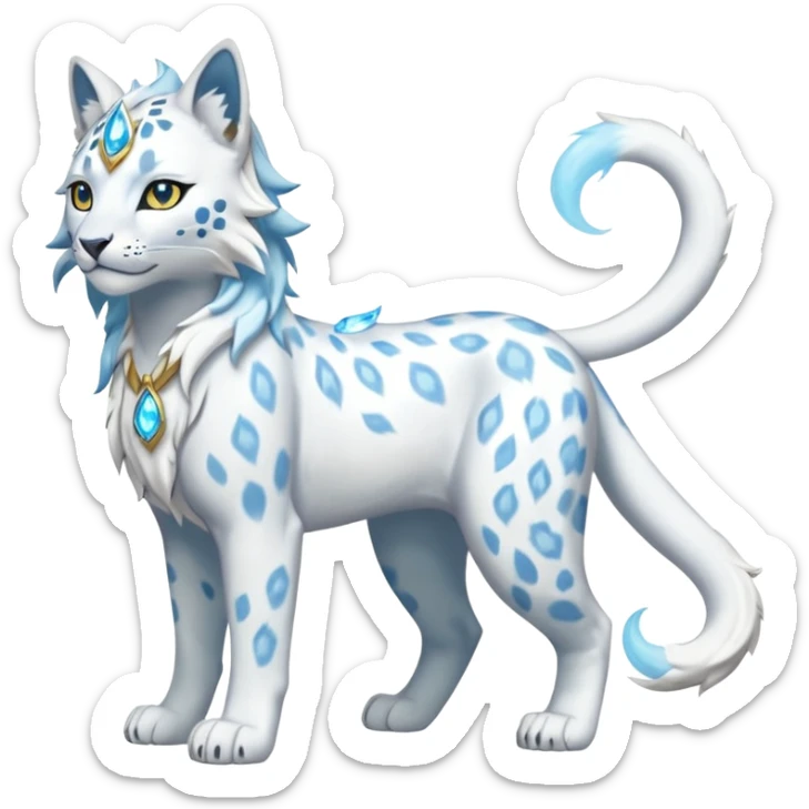Frosty snowy albino hail-weatherly snow-Leopard-Glaceon-Solgaleo-fusion-hybrid-creature (full body) sticker