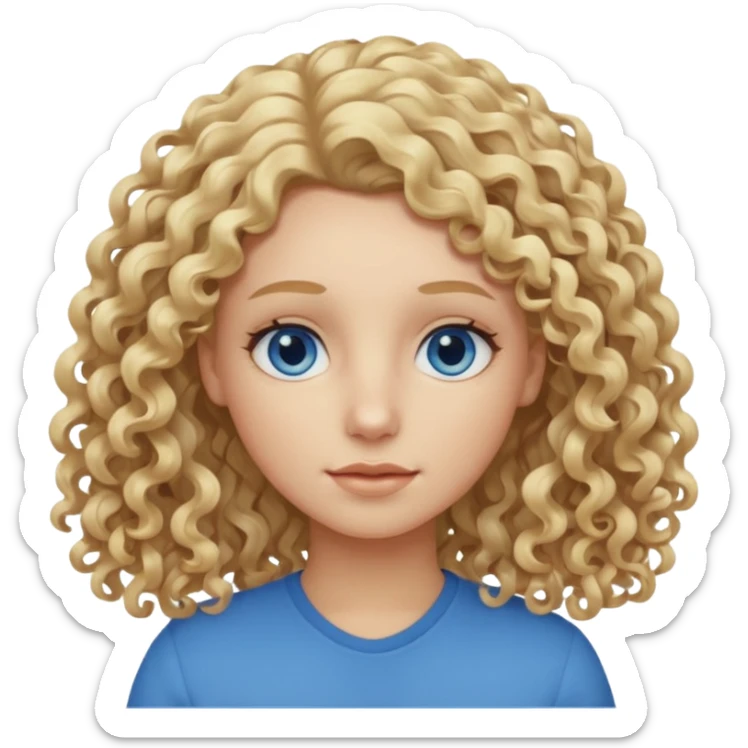 Curly blond blue eyes. Long hair cool beige blond. Longer hair sticker