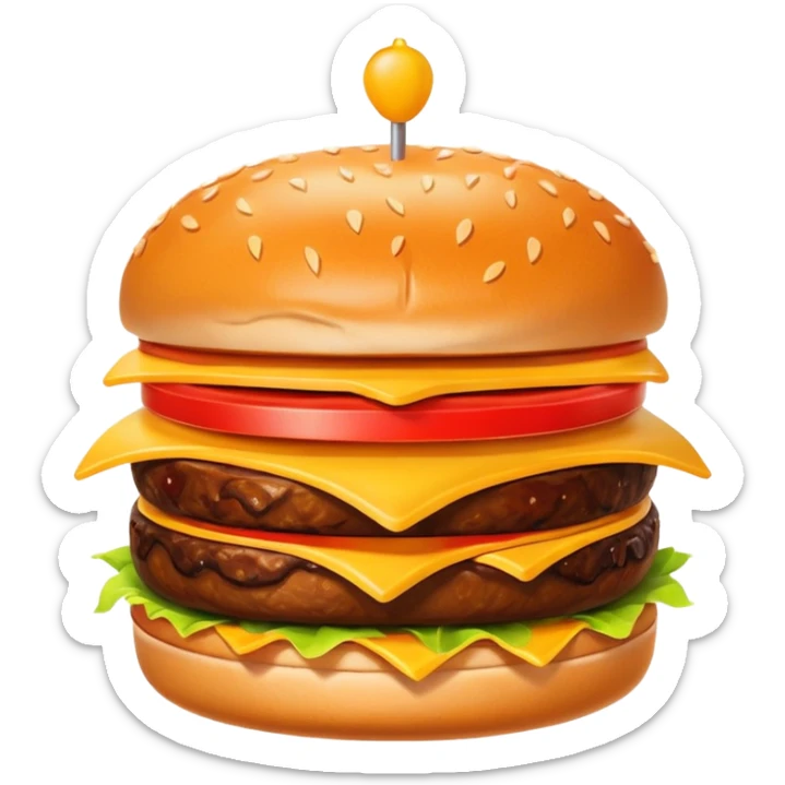 A clean and simple icon of fast food in emoji-style illustration. A burger with fries, bright and bold colors, simple shapes, flat design, high contrast, inviting and appetizing. sticker