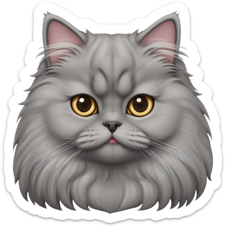 cinematic-adorable-big-eyed-fluffy-grey-persian-cat-portrait-emoji,-head-tilted-playfully-with-a-sweet-expression,-fluffy-grey-fur,-simplified-yet-irresistibly-cute-features-with-large,-expr sticker