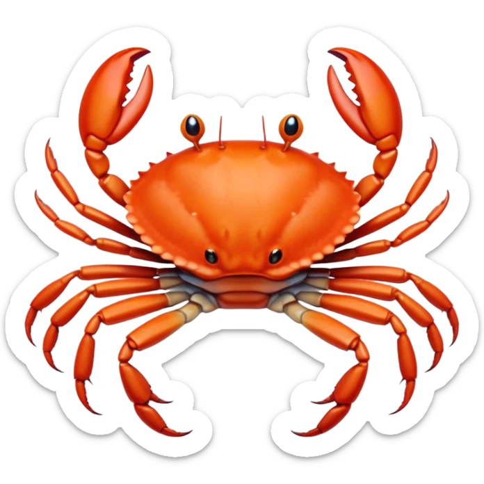 Cinematic Noble Baby Crab Portrait Emoji, Poised and curious, with a small, delicate carapace in vibrant hues, tiny, alert eyes on short stalks, and miniature, intricately detailed pincers, Simplified yet sharp and sophisticated features, highly detailed, glowing with a soft, coastal radiance, high shine, intelligent and determined, stylized with an air of seaside authority, focused and attentive, soft glowing outline, capturing the essence of a watchful and confident juvenile crustacean that appears ready to scuttle out of the screen with effortless charm! sticker