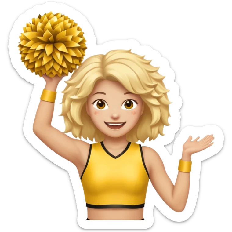 football cheerleader, hold a big cheering pom, yellow and twinkle sticker