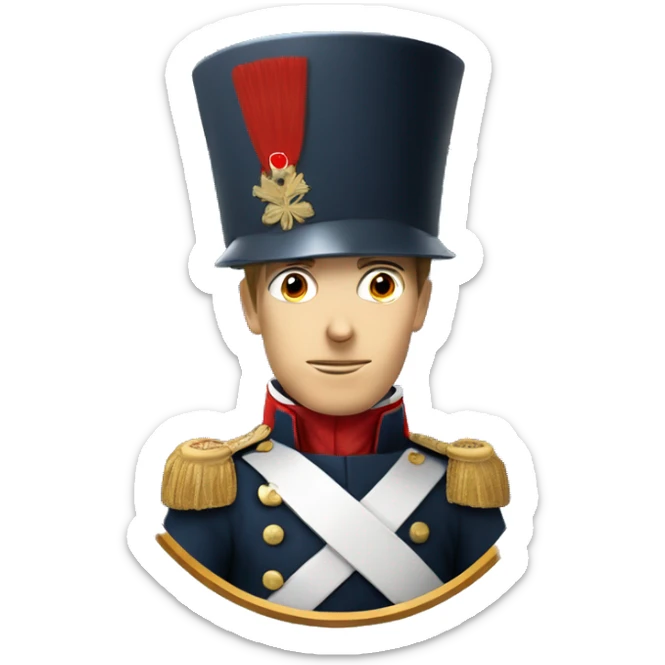 French soldier with white skin of Napoleon era in cylinder hat sticker