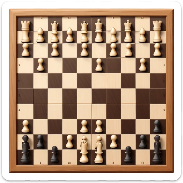traditional chess board with a wooden border surrounding the 8x8 grid of alternating black and white squares, no chess pieces, top-down view sticker