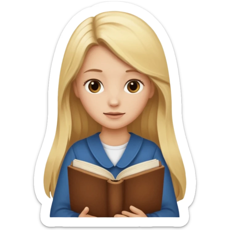 Blonde sexy girl with long hair reading a brown book, brown set  sticker